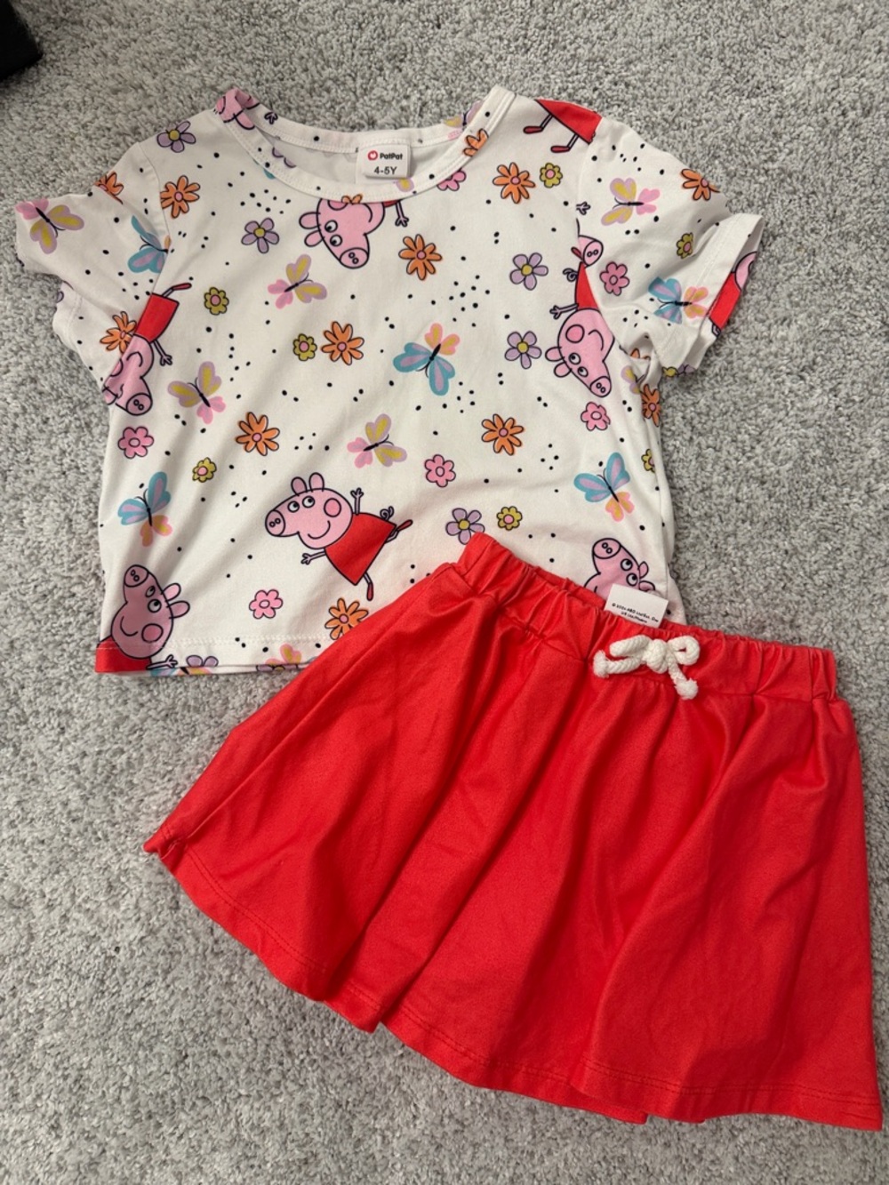 Peppa Pig White Tee with Pink Characters & Red Skirt Set